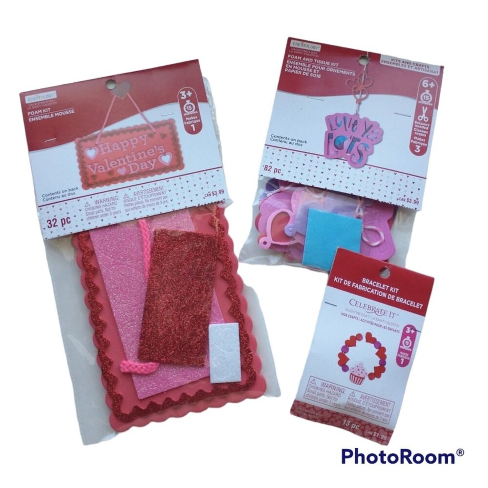 NEW Valentine's Day Craft Bundle Kit - 3 Total Projects - Door Sign, Bracelet, D